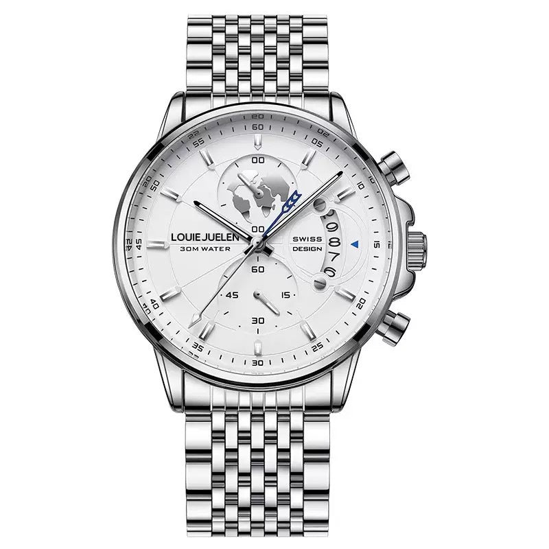 Men's Maritime Style Watch with Globe Motif, Luminous Hands, and 3ATM Water Resistance