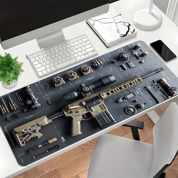 Large Military Weapon Parts Design Mouse Pad with Non-Slip Base