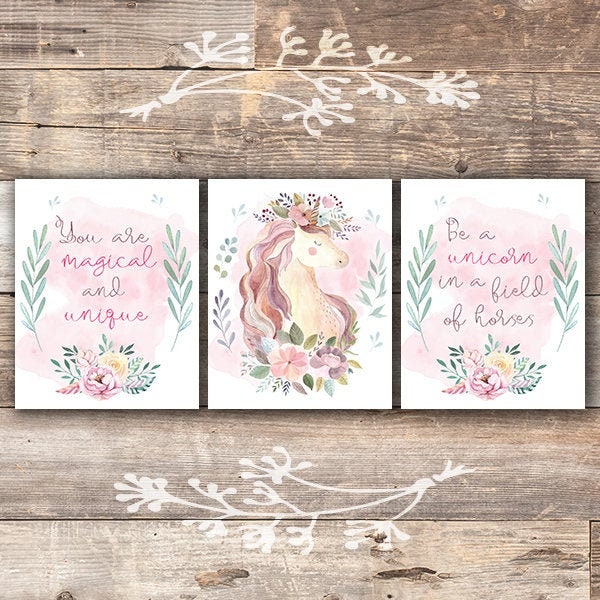 Unicorn Wall Art Prints (Set of 3) - 8x10s | Girls Room Decor