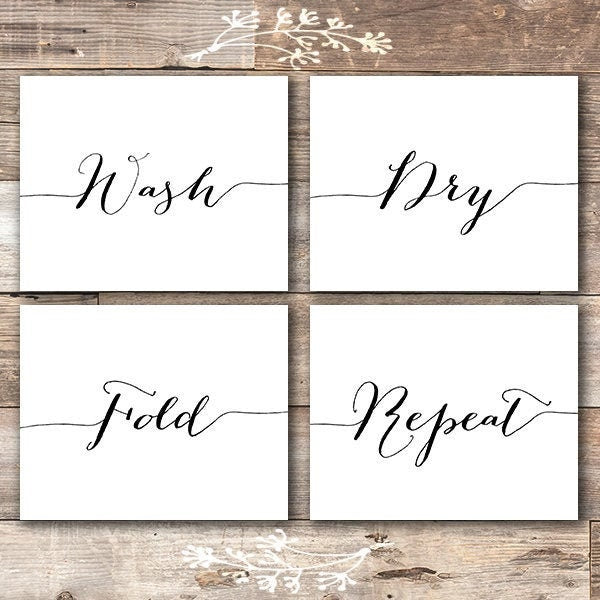 Wash Dry Fold Repeat - Laundry Room Wall Decor Art Prints (Set of 4) - 8x10s