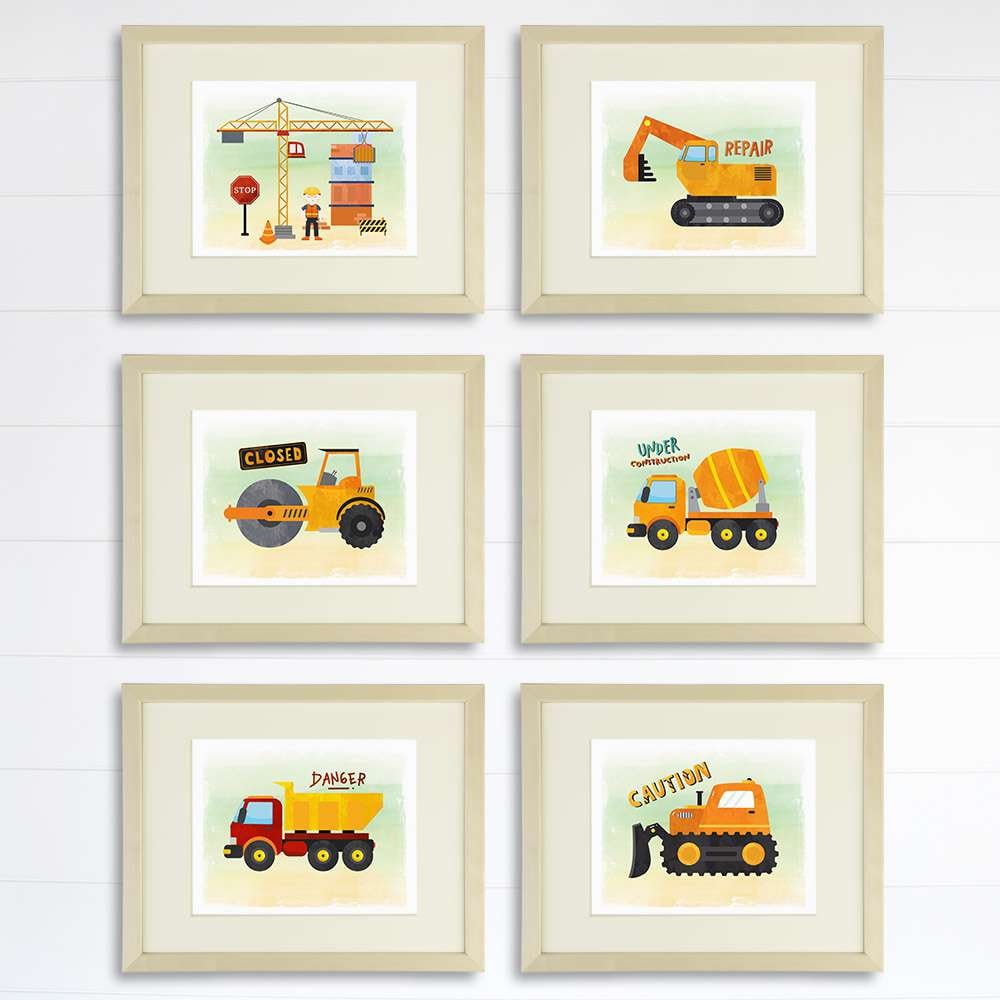 Boys Construction Trucks - Art Prints (Set of 6) - 8x10s
