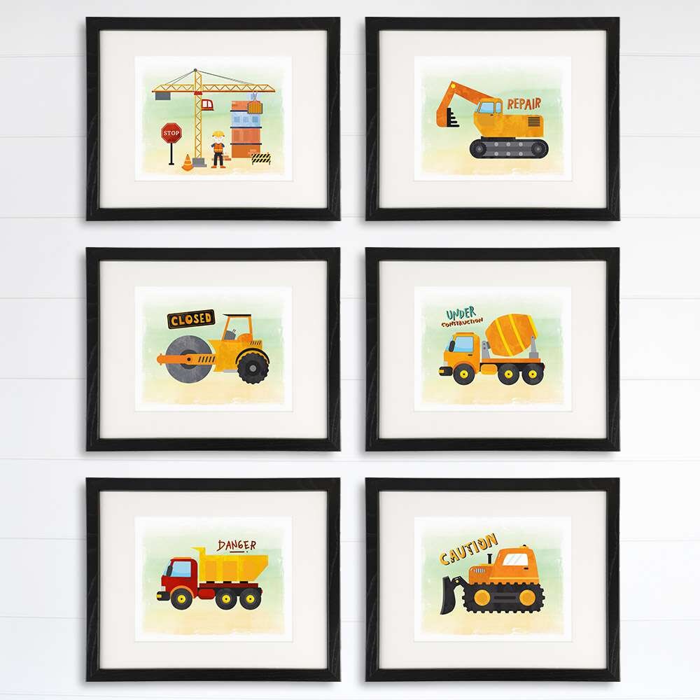 Boys Construction Trucks - Art Prints (Set of 6) - 8x10s