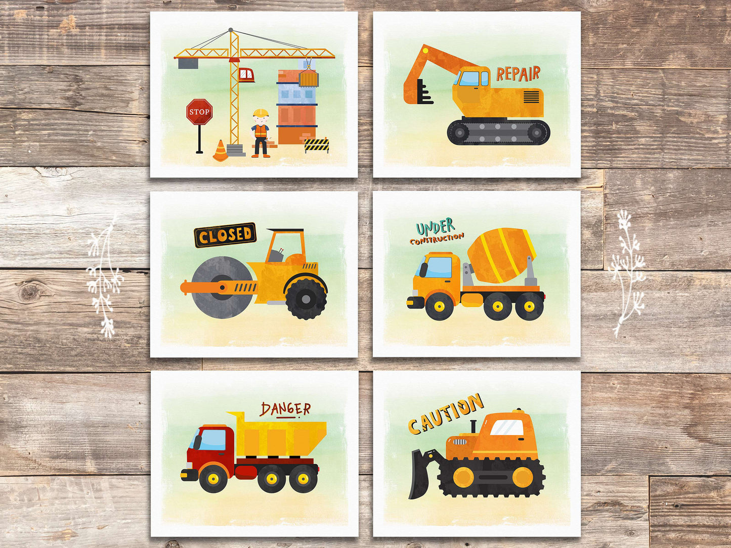 Boys Construction Trucks - Art Prints (Set of 6) - 8x10s