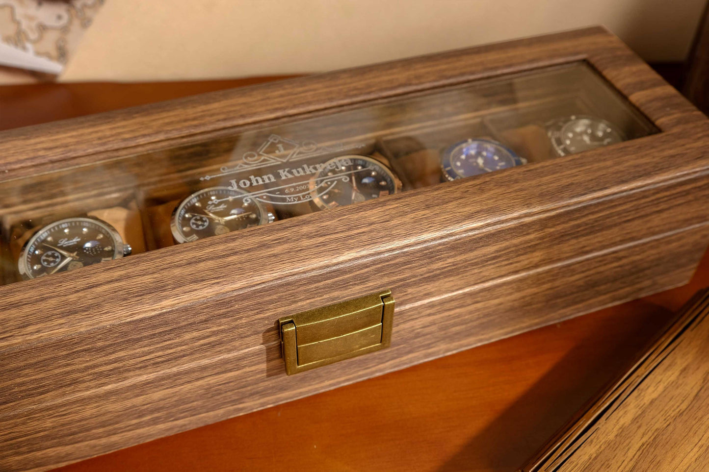 Personalized PU Leather Watch Box for 6 slot, Watch box for men, Watch organizer men, Watch Storage Case, Father's days gift, Wedding Gift
