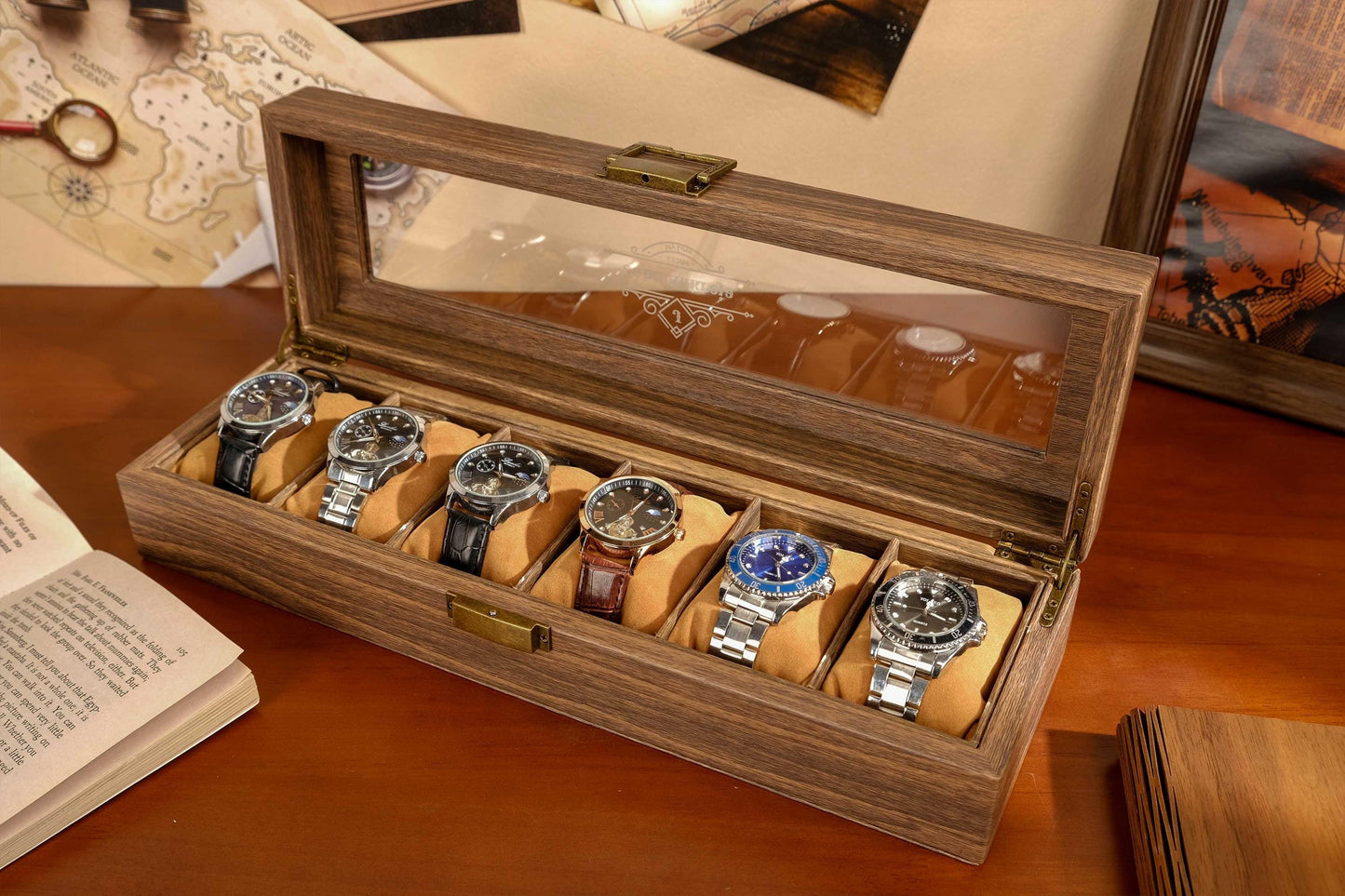 Personalized PU Leather Watch Box for 6 slot, Watch box for men, Watch organizer men, Watch Storage Case, Father's days gift, Wedding Gift