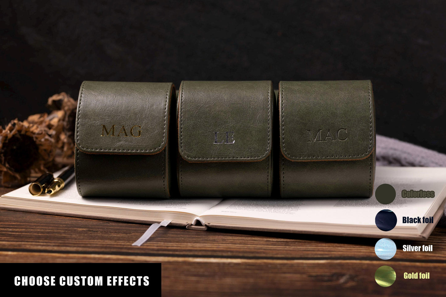Personalized Leather Watch Box, Wedding groomsmen gift, Wedding Match Favors, Travel gift, Vegan Leather Watch Case,Watch Roll for 3 Watches