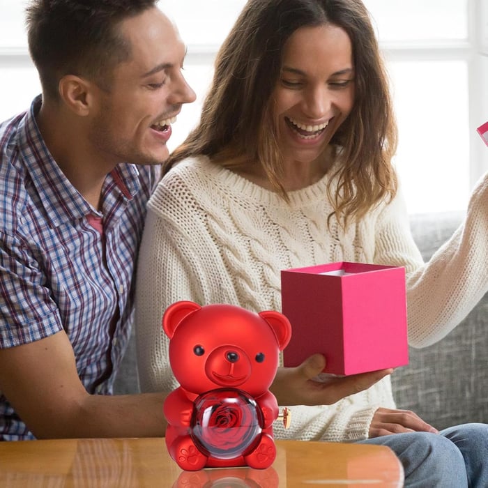 Bear Necklace Case - Romantic Bear and Rose Jewelry Box