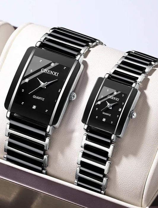 104A Square Couple's Watch Set with Ceramic Strap