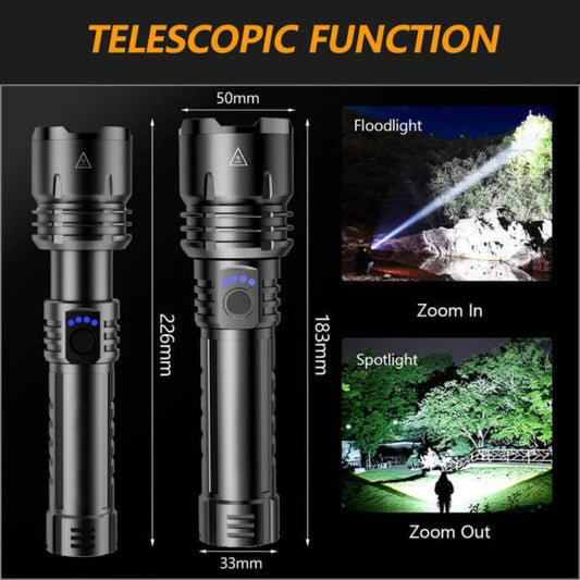 1376 LED Flashlight – High Lumen Rechargeable Torch with Fire-Gathering Lens