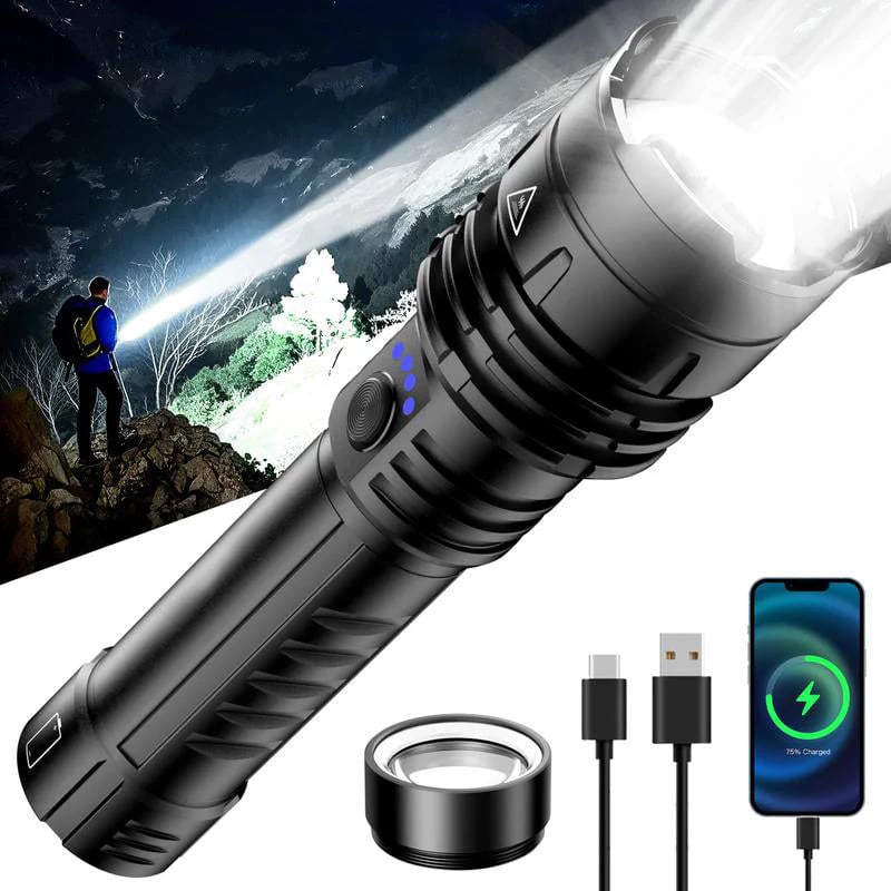 1376 LED Flashlight – High Lumen Rechargeable Torch with Fire-Gathering Lens