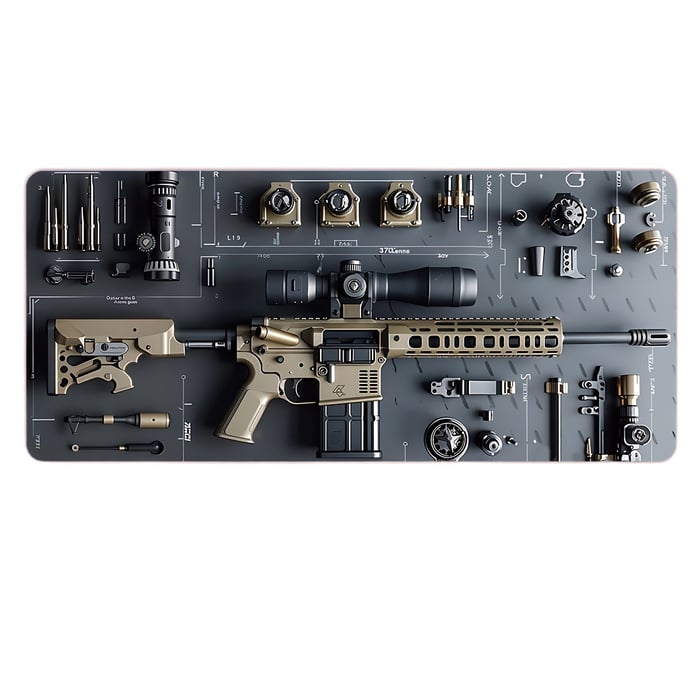 Large Military Weapon Parts Design Mouse Pad with Non-Slip Base