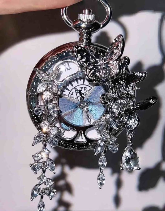Butterfly Pocket Watch – Vintage-Inspired Keepsake with Crystal Charms