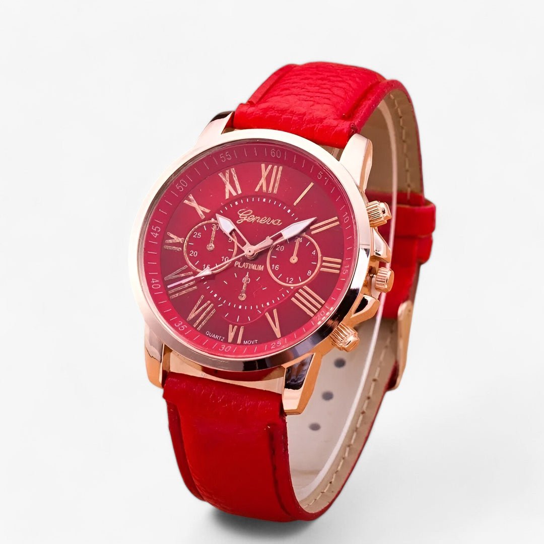 Women's Water-Resistant Watch with Genuine Leather Strap