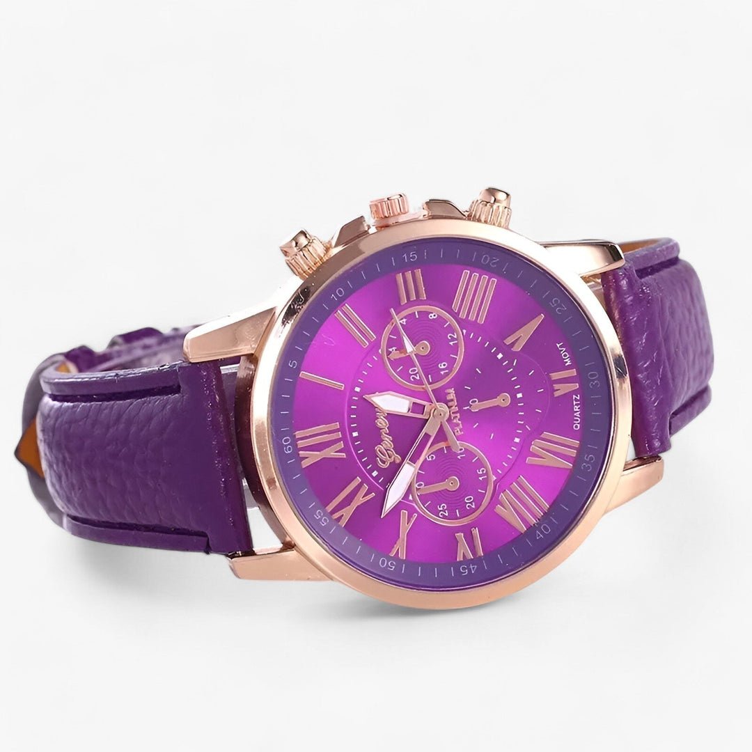 Women's Water-Resistant Watch with Genuine Leather Strap