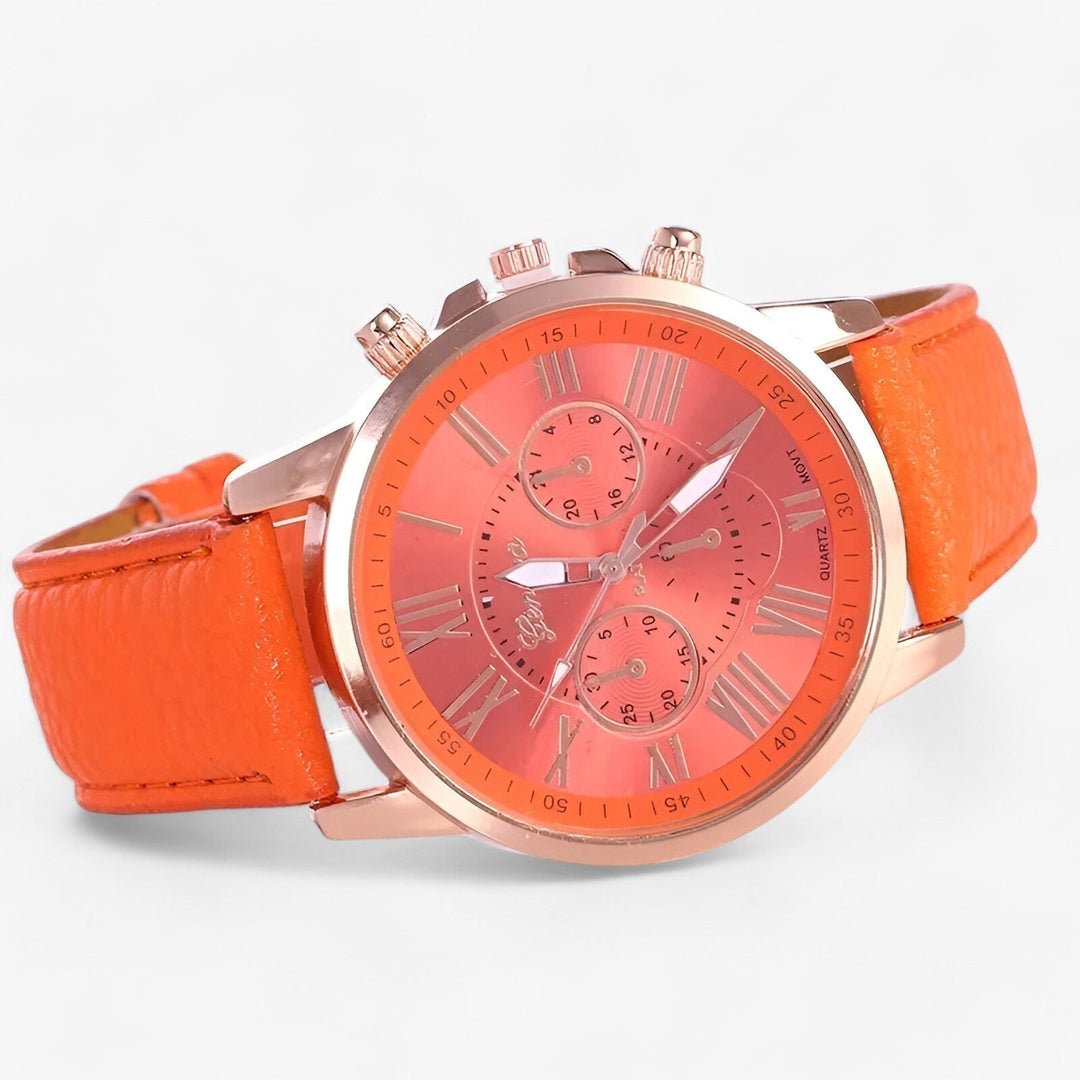 Women's Water-Resistant Watch with Genuine Leather Strap