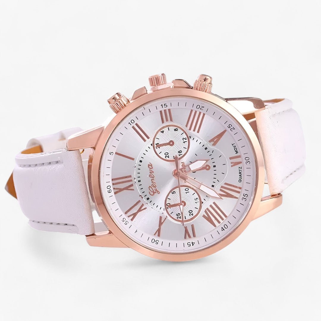 Women's Water-Resistant Watch with Genuine Leather Strap