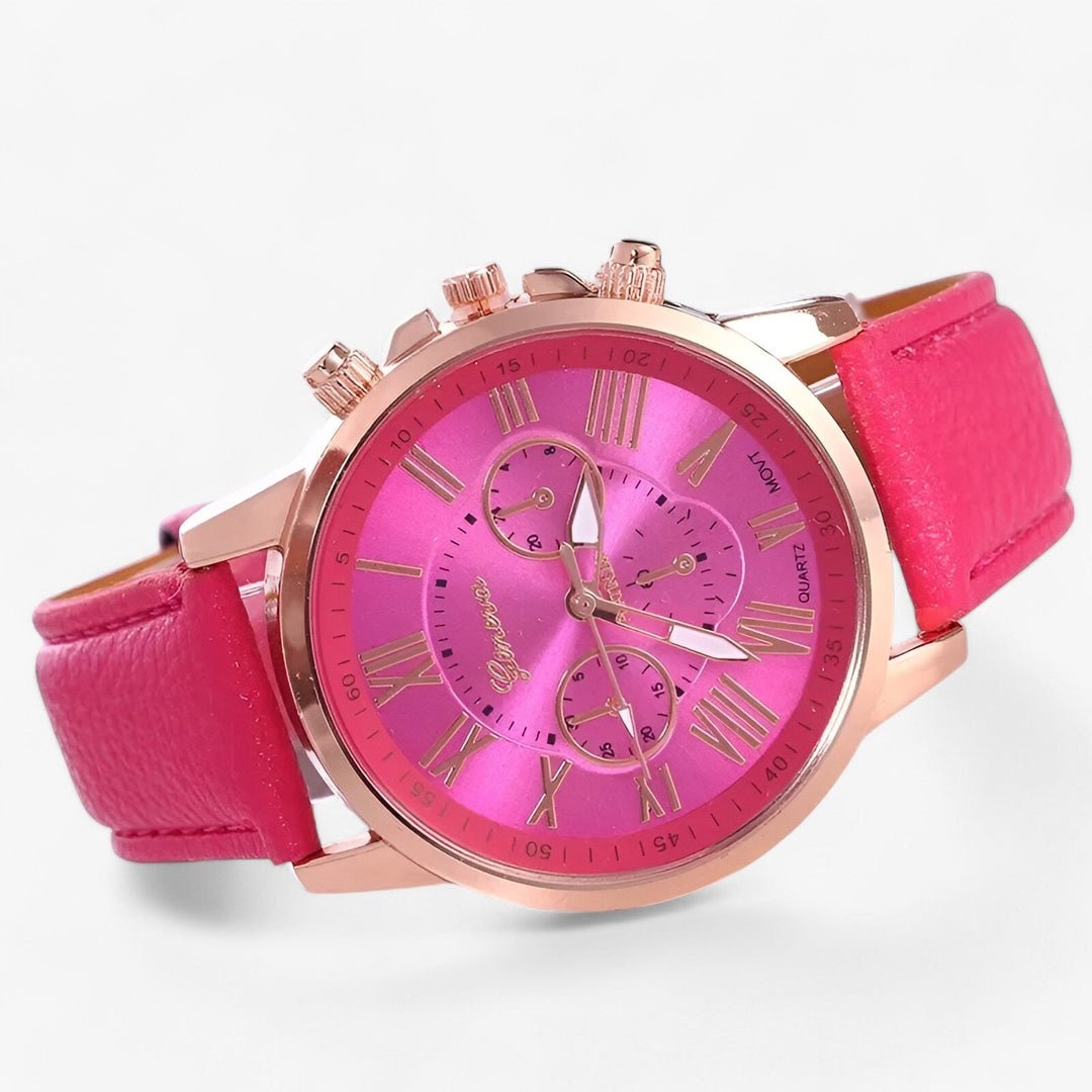 Women's Water-Resistant Watch with Genuine Leather Strap