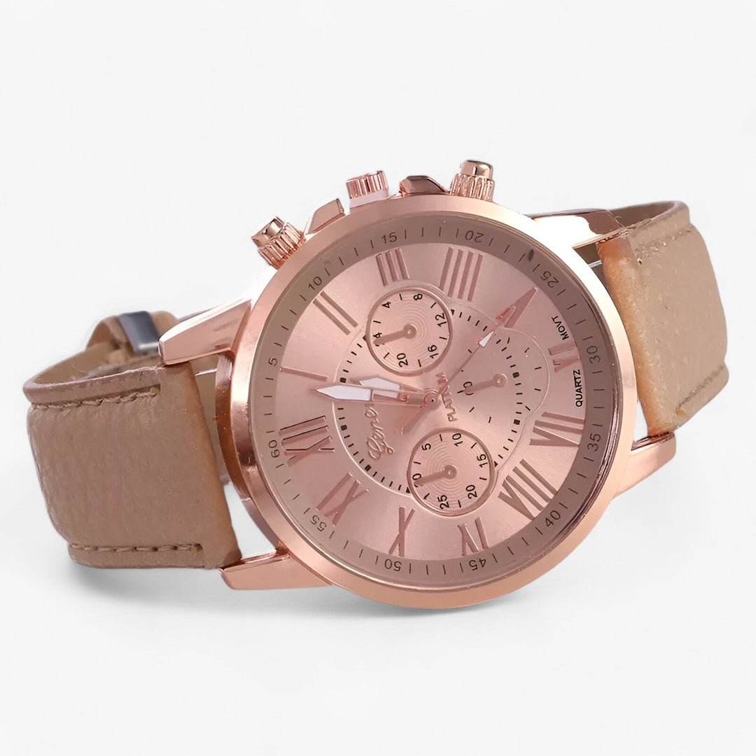 Women's Water-Resistant Watch with Genuine Leather Strap