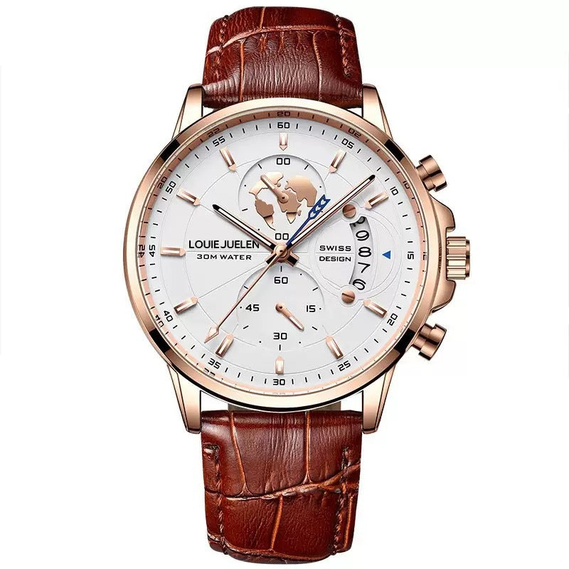 Men's Maritime Style Watch with Globe Motif, Luminous Hands, and 3ATM Water Resistance