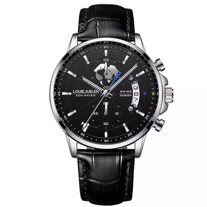 Men's Maritime Style Watch with Globe Motif, Luminous Hands, and 3ATM Water Resistance