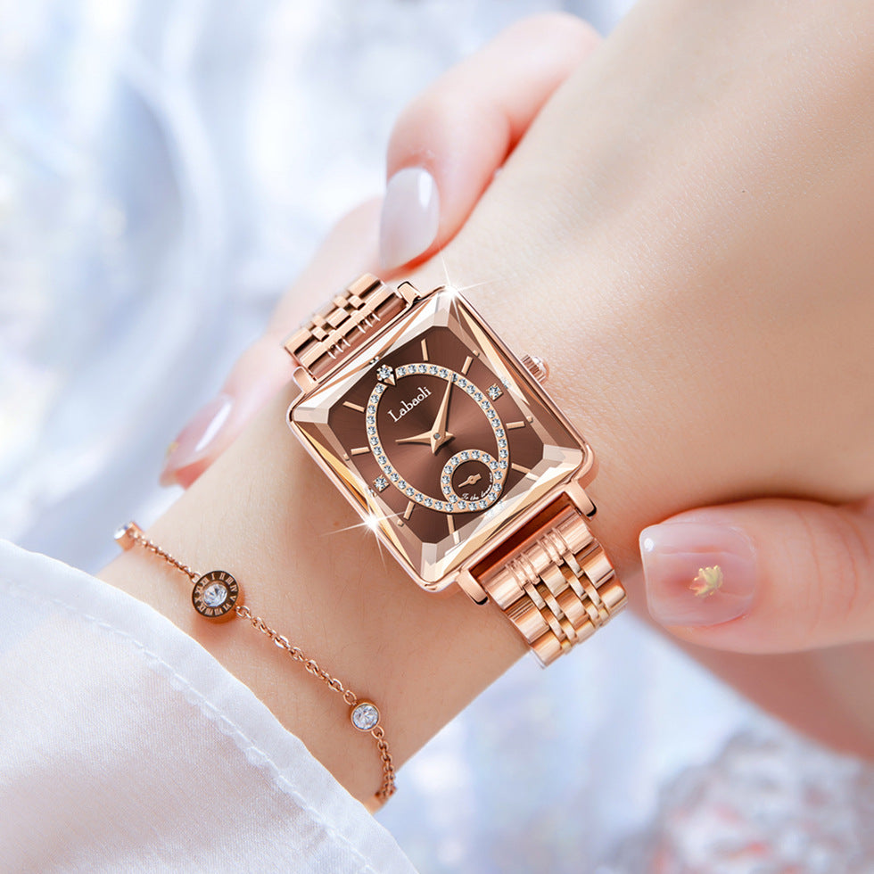 Fashion Square Ladies Rose Gold Diamond Watch