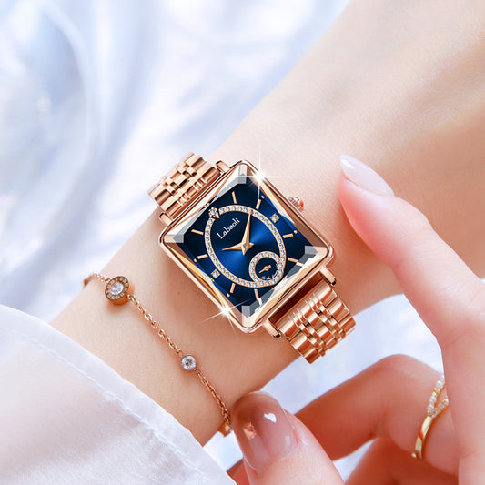 Fashion Square Ladies Rose Gold Diamond Watch