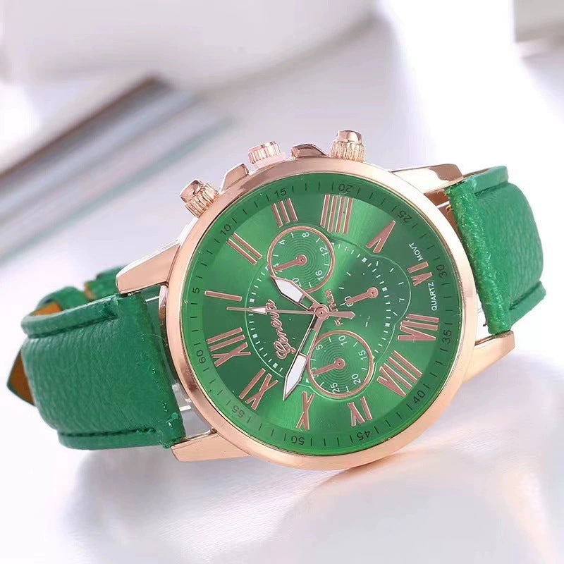 Women's Water-Resistant Watch with Genuine Leather Strap