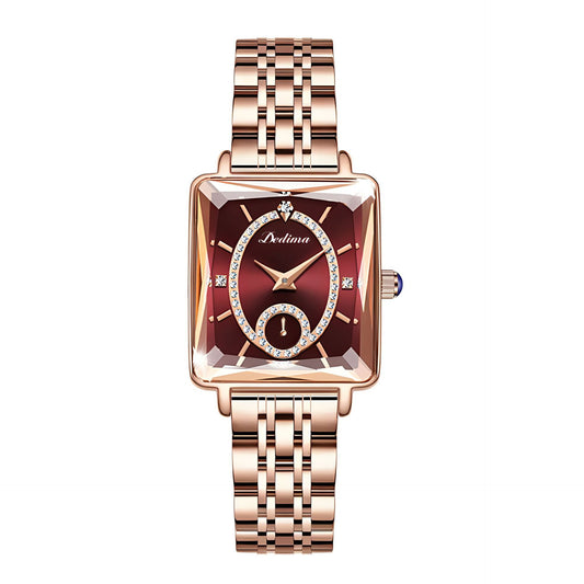 Fashion Square Ladies Rose Gold Diamond Watch