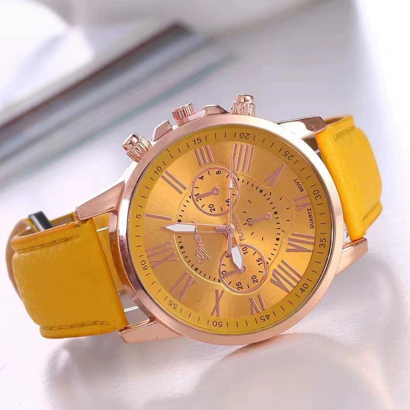 Women's Water-Resistant Watch with Genuine Leather Strap