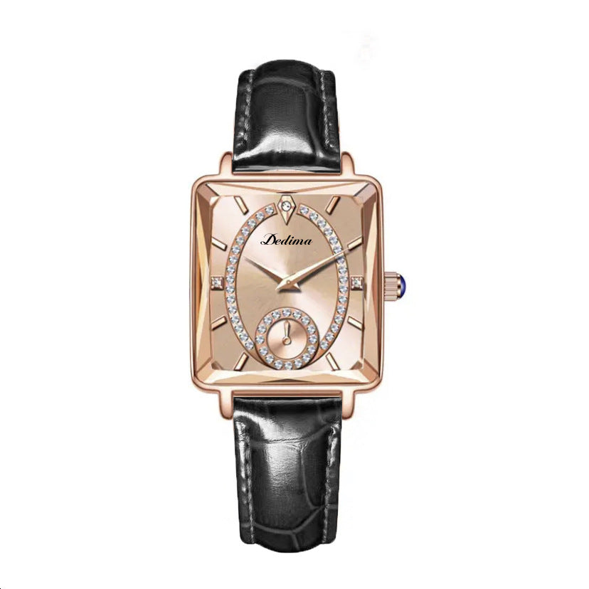 Fashion Square Ladies Rose Gold Diamond Watch