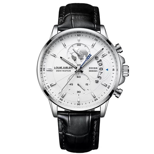 Men's Maritime Style Watch with Globe Motif, Luminous Hands, and 3ATM Water Resistance