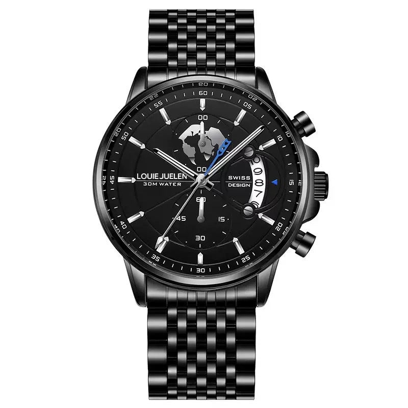 Men's Maritime Style Watch with Globe Motif, Luminous Hands, and 3ATM Water Resistance