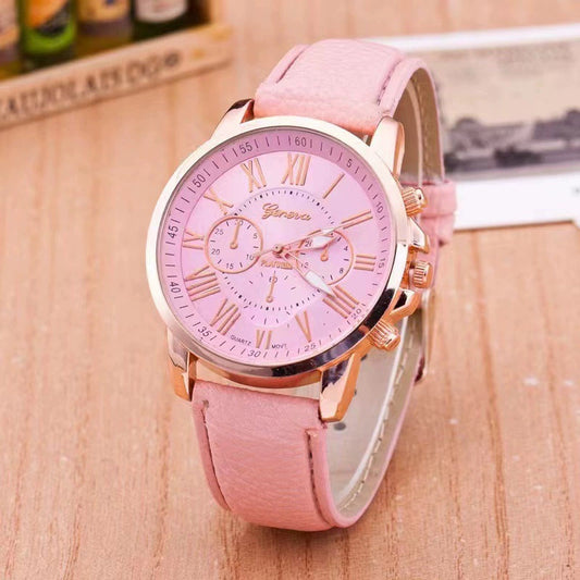 Women's Water-Resistant Watch with Genuine Leather Strap