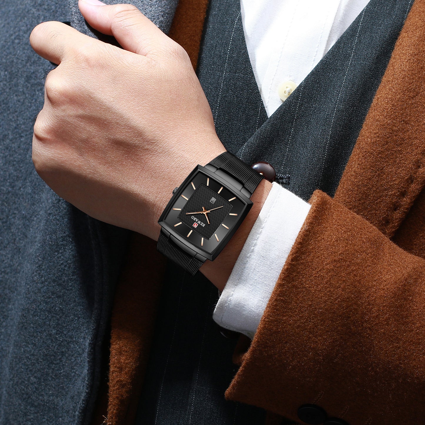 Men’s Ultra-thin Square Mesh Belt Quartz Watch