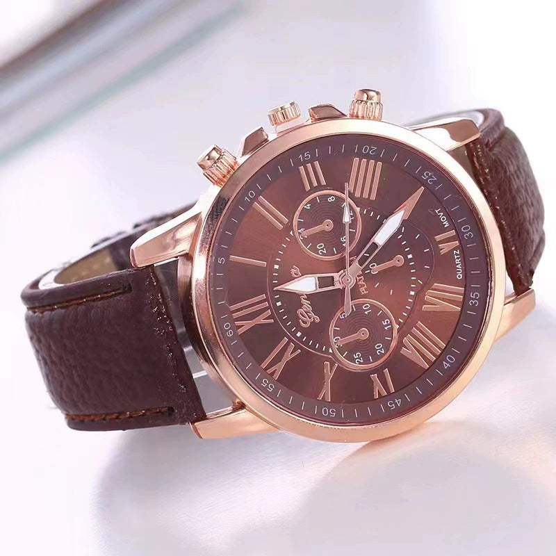 Women's Water-Resistant Watch with Genuine Leather Strap