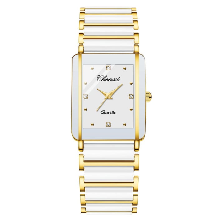 104A Square Couple's Watch Set with Ceramic Strap