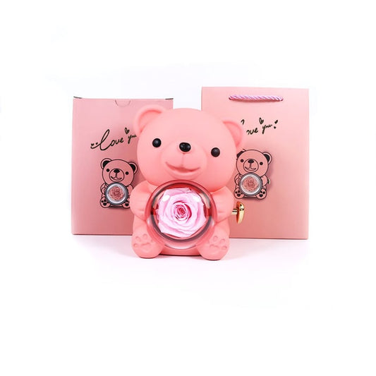 Bear Necklace Case - Romantic Bear and Rose Jewelry Box