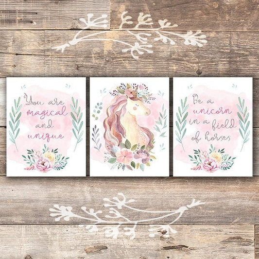 Unicorn Wall Art Prints (Set of 3) - 8x10s | Girls Room Decor