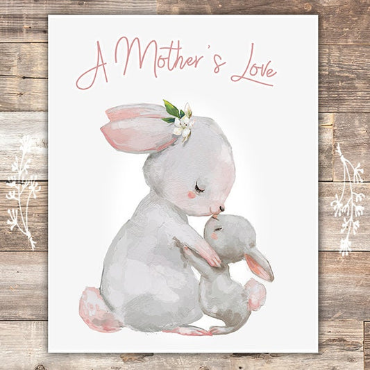 Mother and Child Bunny Wall Art Print - 8x10