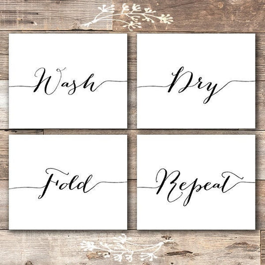 Wash Dry Fold Repeat - Laundry Room Wall Decor Art Prints (Set of 4) - 8x10s