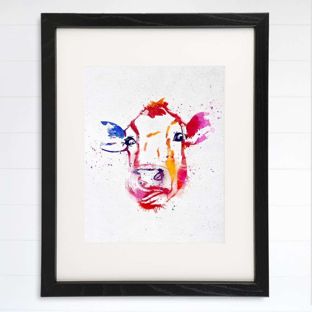 Colorful Cow Art Print - 8x10