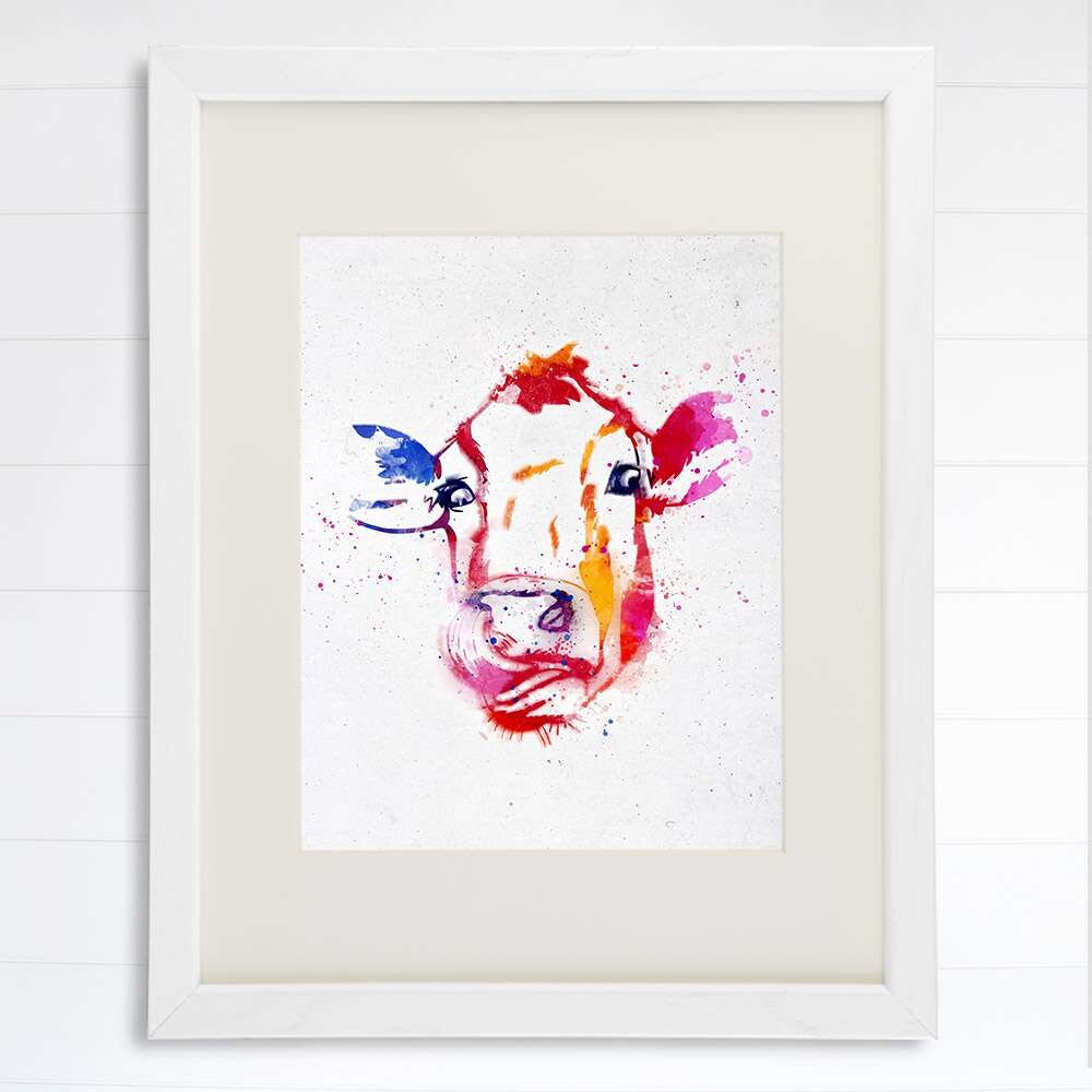 Colorful Cow Art Print - 8x10