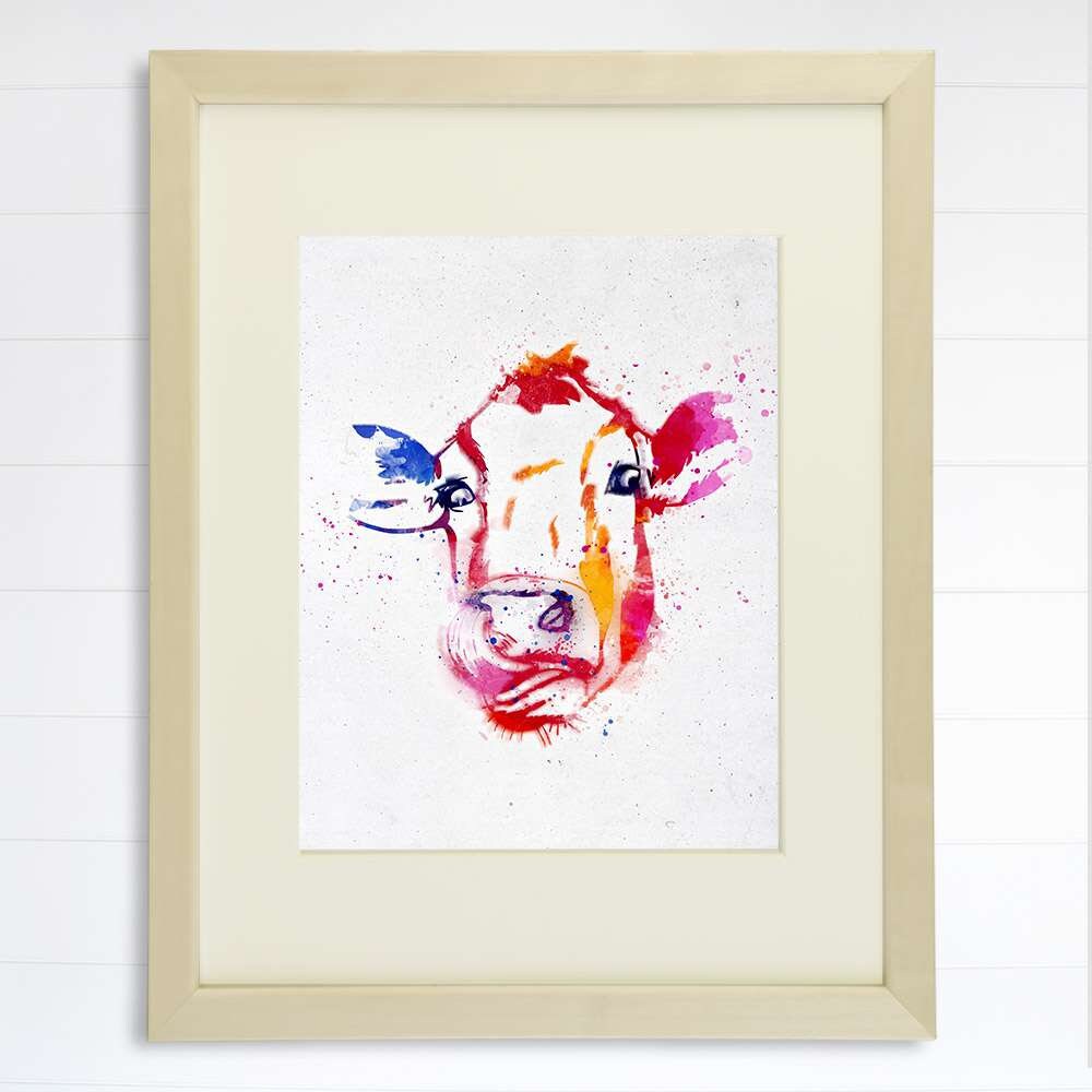 Colorful Cow Art Print - 8x10