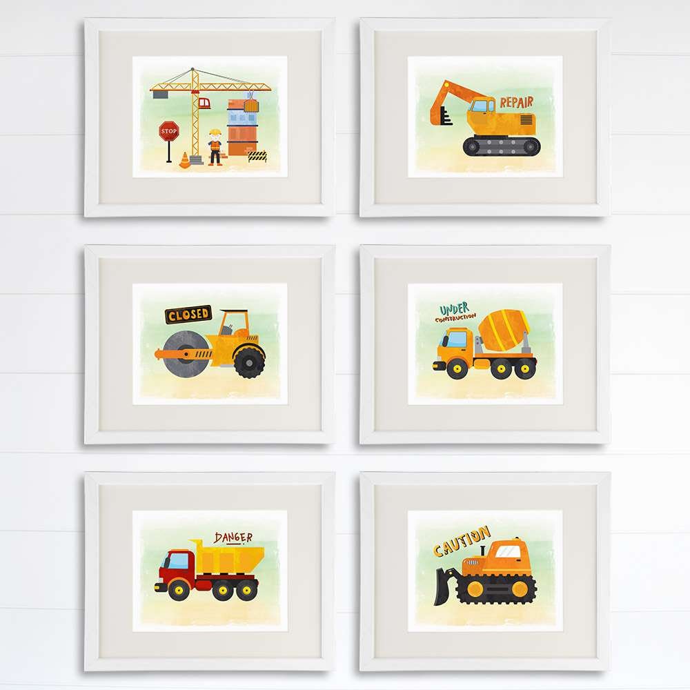 Boys Construction Trucks - Art Prints (Set of 6) - 8x10s