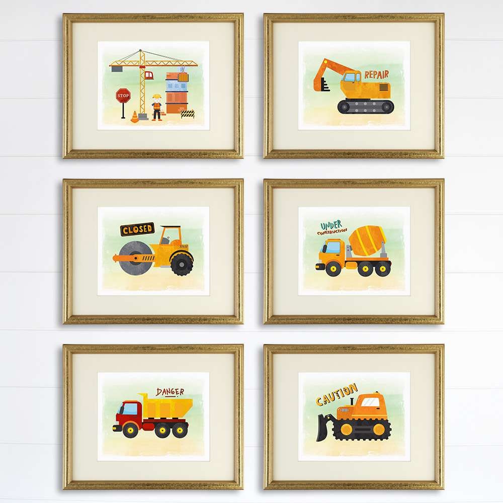 Boys Construction Trucks - Art Prints (Set of 6) - 8x10s