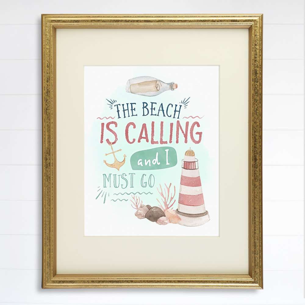 The Beach Is Calling And I Must Go Art Print - Inspirational Quote - 8x10
