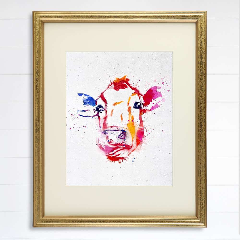 Colorful Cow Art Print - 8x10