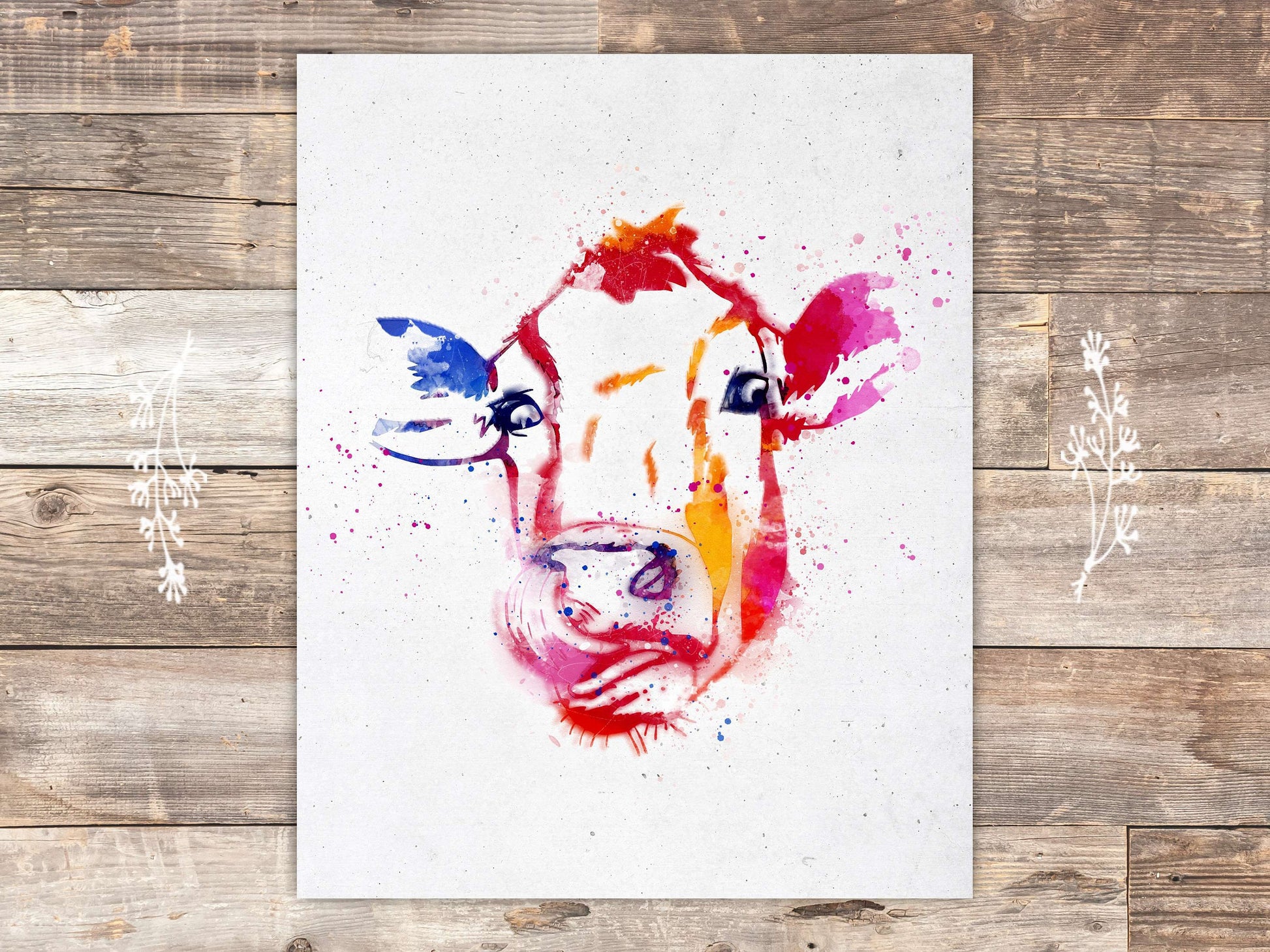 Colorful Cow Art Print - 8x10
