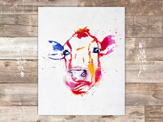 Colorful Cow Art Print - 8x10