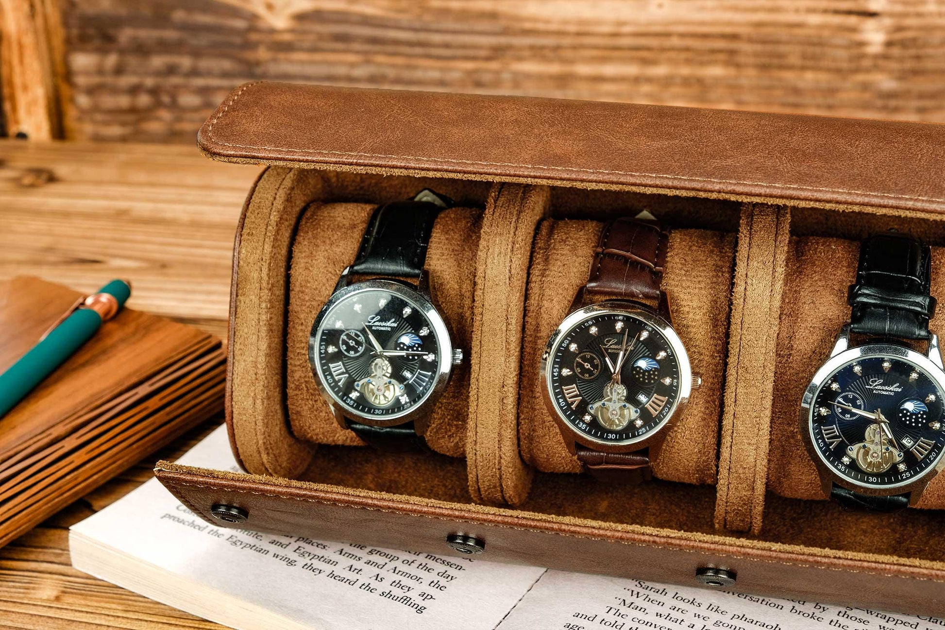 Personalized Leather Watch Box, Vegan Leather Watch Box, Watch Roll for 3 Watches, Valentine's Day gifts, Travel Watch Box, Gifts for Dad